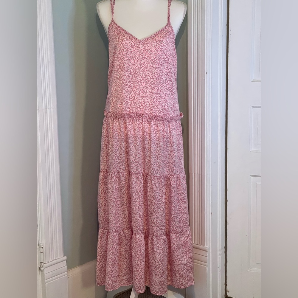 TOPSHOP floral print tiered hem PINK dress